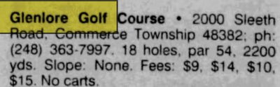 Glenlore Golf Course (Glenlore Golf Club) - Apr 13 2000 Listing